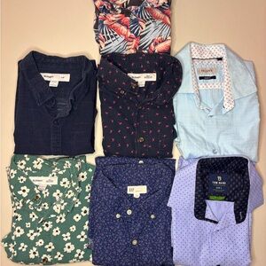Lot of 7 Men’s Short Sleeve Button Down Shirts Slim Large Old Navy Gap AE Floral